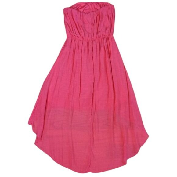 NWT Coral Embroidered Print High-Low Hem Cinched Waist Strapless Boho Midi Dress - Picture 6 of 10